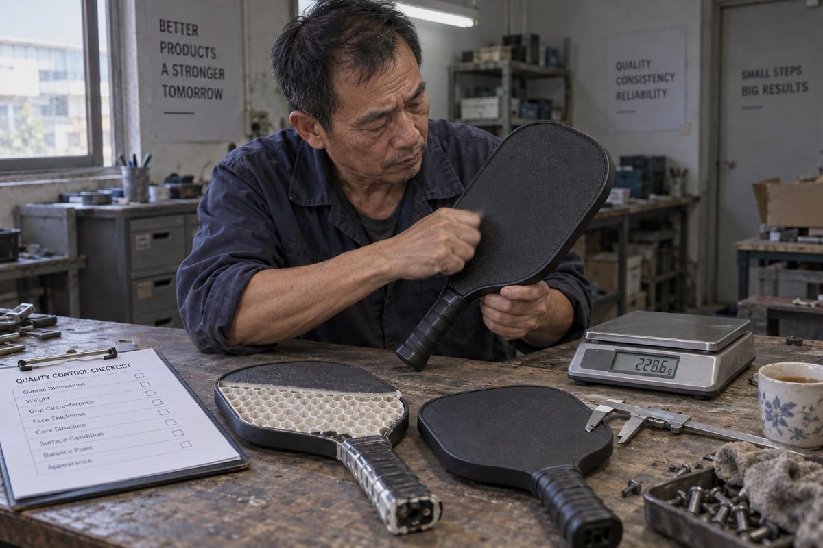 Checklist for inspecting weight balance grip and core on custom paddle samples (ID#3)